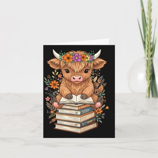 Carte Cute Baby Highland Cow Reading Book Librarian Book (Devant)