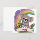 Carte Cute Baby Koala Rainbow Nom personnalisé (Devant / Derrière)