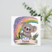 Carte Cute Baby Koala Rainbow Nom personnalisé (Debout devant)