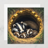 Carte Cute Badger Family Napping (Devant / Derrière)