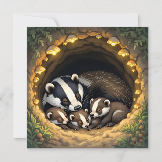 Carte Cute Badger Family Napping (Devant)