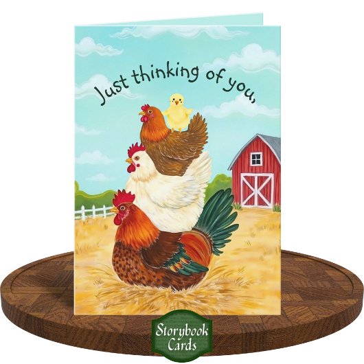 Carte Cute Barnyard Pile De Poulets Pensée De Vous