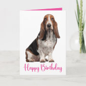 Carte Cute Basset Hound Anniversaire Rose Chien Maman (Devant)