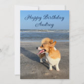Carte Cute Beach Corgi Personnalisé Joyeux Anniversaire (Devant)