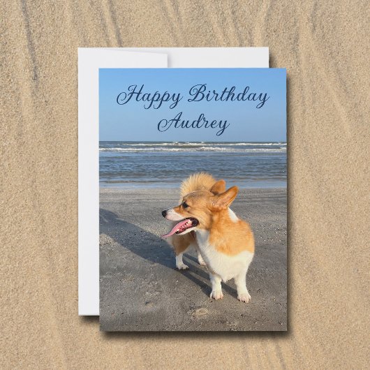 Carte Cute Beach Corgi Personnalisé Joyeux Anniversaire