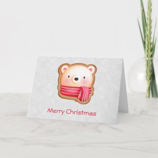 Carte Cute Bear Face Red Scarf et Rosy Cheeks Christmas (Devant)