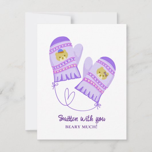 Carte Cute Bear Love Purple Mittens Valentine's Day Card (Devant)