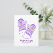 Carte Cute Bear Love Purple Mittens Valentine's Day Card (Debout devant)