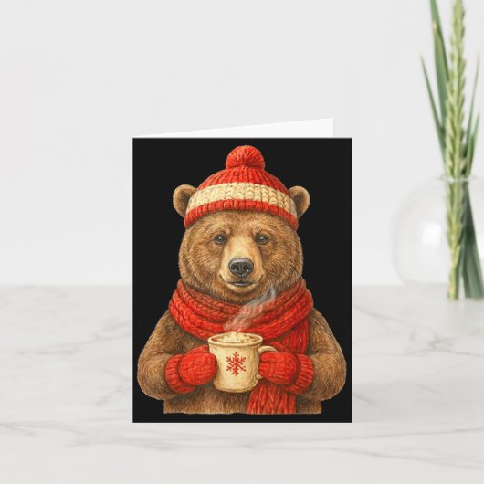 Carte Cute Bear With Santa Hat Coffee Lover Funny Winter (Devant)