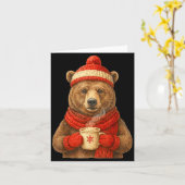 Carte Cute Bear With Santa Hat Coffee Lover Funny Winter (Fleur jaune)