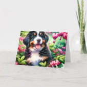 Carte Cute Bernese Mountain Dog Chiot Coeurs saignants (Devant)
