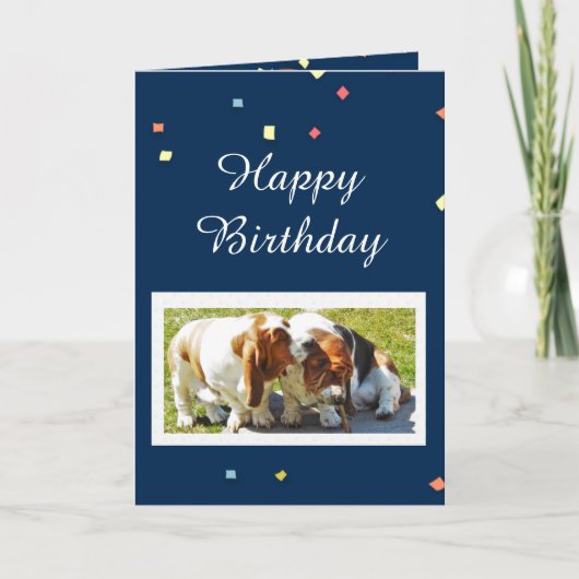 Carte Cute Birthday Card avec Basset Hounds & Balloons (Devant)