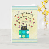 Carte Cute Black Cat Hand Drawn Words Anniversary (Fleur jaune)