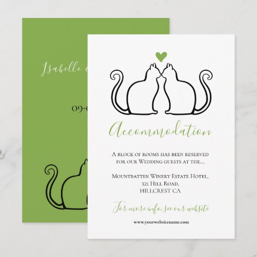 Carte Cute Black Cats Green Heart Mariage Hébergement (Devant / Derrière)