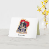 Carte Cute Black Tan PopArt Bernedoodle Coeur numérique (Fleur jaune)