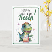 Carte Cute blanc et vert Dinosaur Garçon 1er anniversair (Fleur jaune)