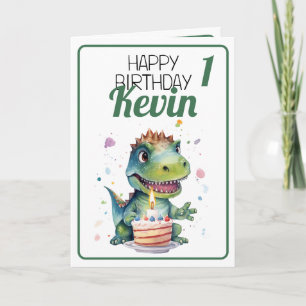Carte Cute blanc et vert Dinosaur Garçon 1er anniversair