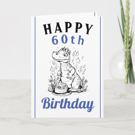 Carte Cute Bleu et Blanc Trex Mari 60e anniversaire (Devant)