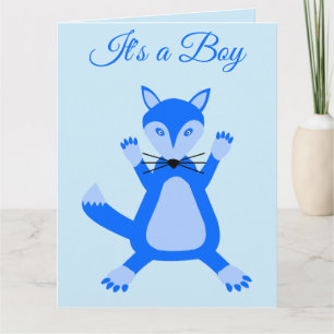 Carte Cute Blue Baby Boy Fox Custom Gender Revela