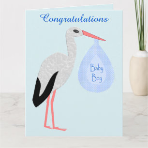 Carte Cute Blue Baby Boy Stork Custom
