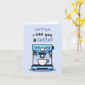 Carte Cute Blue Cartoon Teacup Latte Pun Saint Valentin (Fleur jaune)