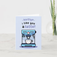 Cute Blue Cartoon Teacup Latte Pun Saint Valentin
