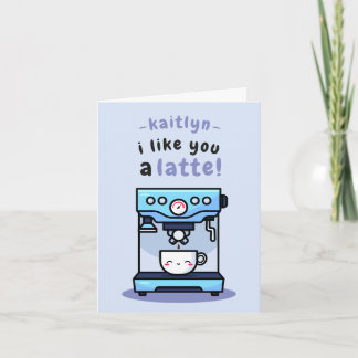 Carte Cute Blue Cartoon Teacup Latte Pun Saint Valentin