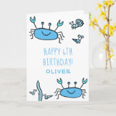 Carte Cute Blue Crab Sea Animals Gary Joyeux Anniversair (Fleur jaune)