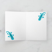 Carte Cute Blue Lizard Gecko on Blue Happy Birthday (Intérieur)