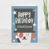 Carte Cute Blue Magic Chien Anniversaire | Ajouter un no (Devant)