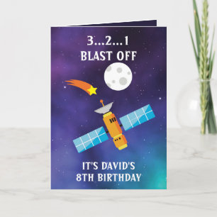 Carte Cute Blue Purple Star Satellite Moon 8e anniversai