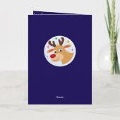Carte Cute Blue Reindeer Kid`s Name Merry Christmas (Dos)