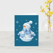 Carte Cute Blue Snowman With Snowflakes Winter Christmas (Fleur jaune)