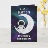 Carte Cute Blue Space Astronaut Moon 8e anniversaire (Fleur jaune)