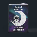 Carte Cute Blue Space Astronaut Moon 8e anniversaire<br><div class="desc">Cute Blue Space Astronaut Moon 8th Birthday, un design sympa et unique fait pour tous ceux qui recherchent une carte petit-fils 8th anniversaire, une carte fils 8th anniversaire ou une carte garçon 8th anniversaire, celle-ci est destinée à vous. Le design comprend un astronaute mignon assis sur la lune, quelque chose...</div>