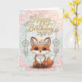 Carte Cute Boho Fox Happy Birthday Card with Dreamcatche (Fleur jaune)