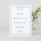Carte Cute Bow Blue manuscrite Chic Bridesmaid Propositi (Debout devant)