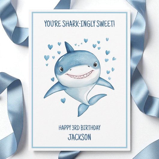 Carte Cute Boys Custom Blue Shark Happy 3rd Birthday
