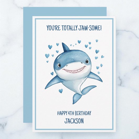 Carte Cute Boys Custom Blue Shark Happy 4th Birthday