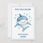 Carte Cute Boys Custom Blue Shark Happy 4th Birthday (Devant)