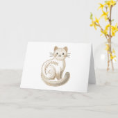 Carte Cute Brodé Boho Kitty Chat Blanc (Fleur jaune)