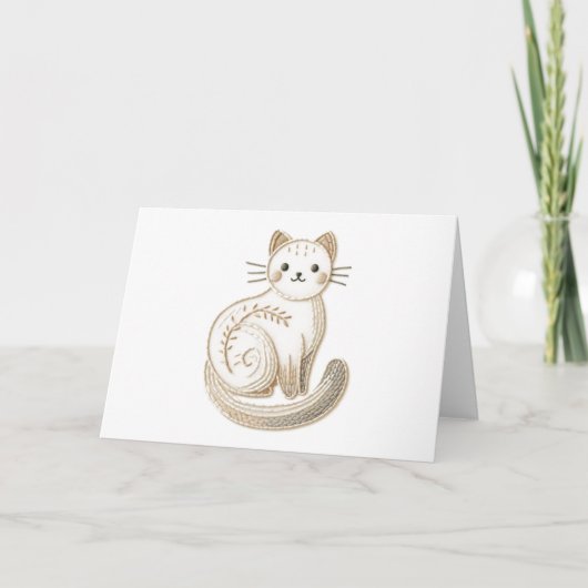 Carte Cute Brodé Boho Kitty Chat Blanc (Devant)