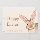 Carte Cute Brown Bunny With Big Ears Beige Happy Easter (Devant)
