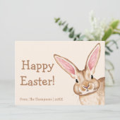 Carte Cute Brown Bunny With Big Ears Beige Happy Easter (Debout devant)