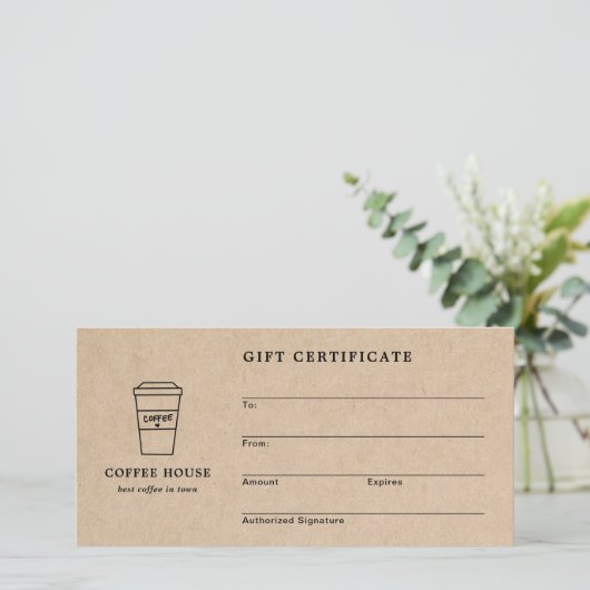 Carte Cute Brown Coffee Shop Gift Certificate (Debout devant)