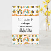 Carte Cute Bumble Bee et Rainbows Motif Anniversaire (Fleur jaune)