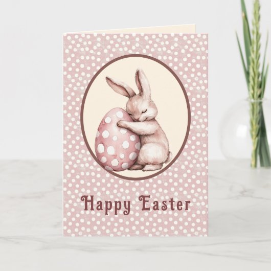 Carte Cute Bunny Hugging Polka Dot Egg Monogram (Devant)