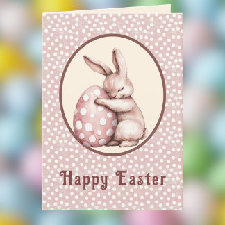 Carte Cute Bunny Hugging Polka Dot Egg Monogram
