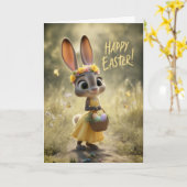 Carte Cute Bunny in Yellow w/ Happy Easter Basket (Fleur jaune)