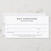 Carte Cute Burger Restaurant Business Gift Certificate (Dos)